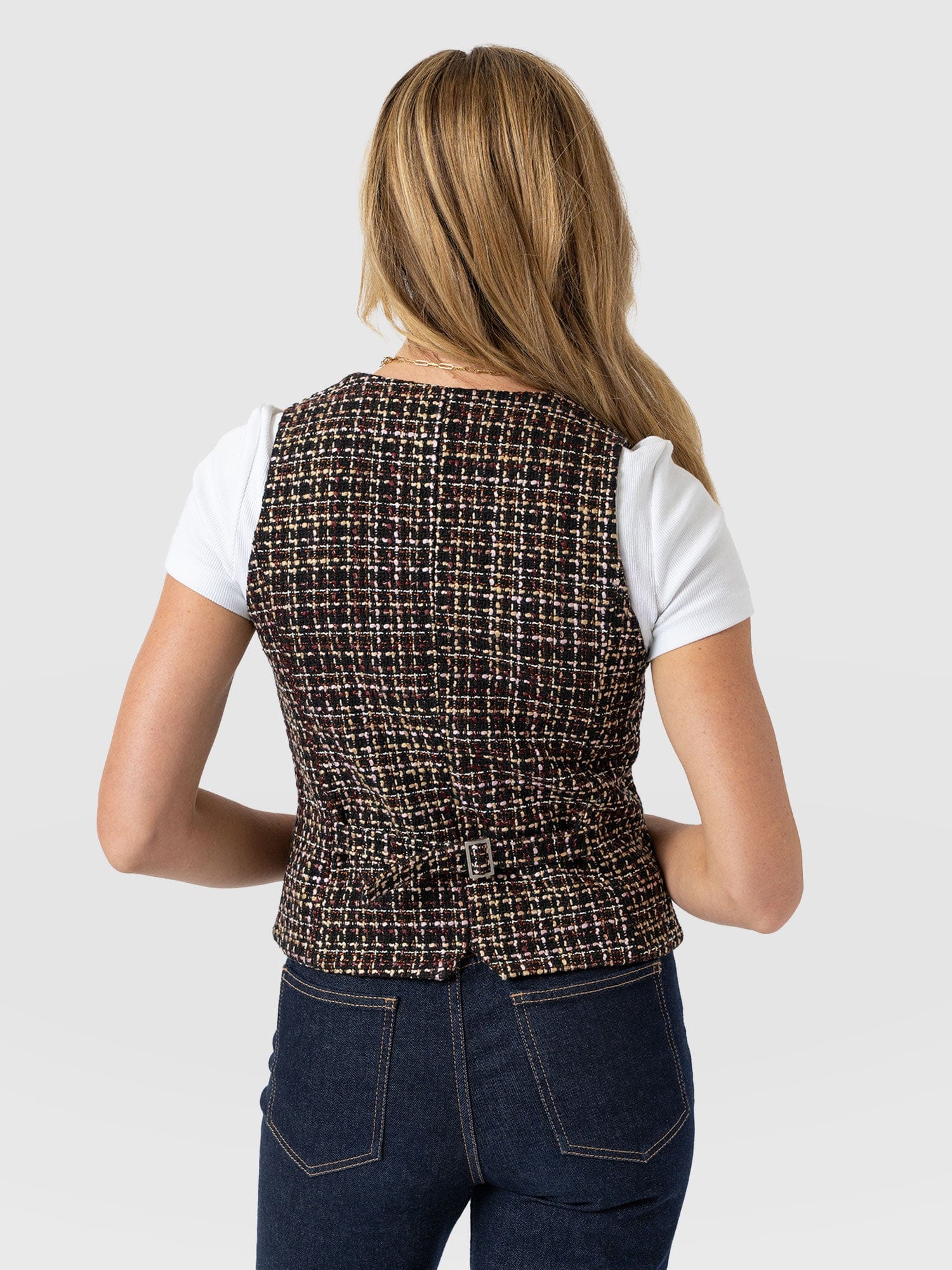 Astrid Waistcoat - Black/Burgundy/Gold Boucle - Women's Jackets | Saint + Sofia® USA